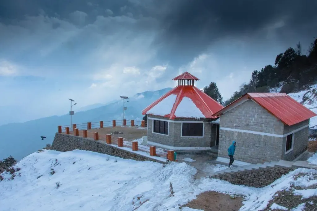 Panchachuli Peak trekking trail view from Khaliya Top alpine meadow in Munsiyari